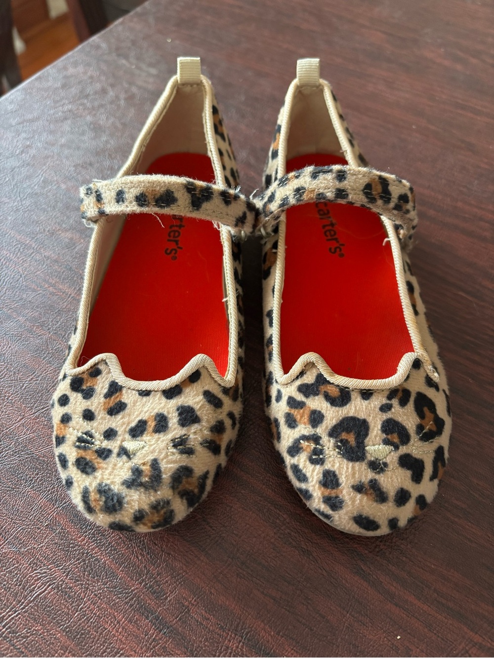 Carter's Leopard Print Mary Jane Shoes with Bright Red Insoles